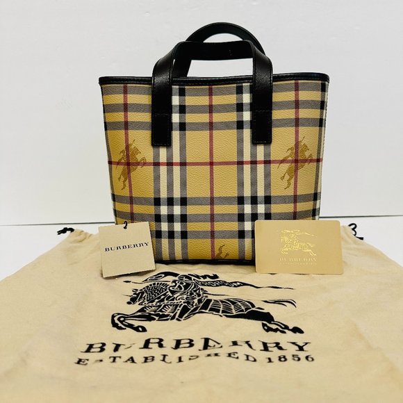 BURBERRY CADOGAN NOVA CHECK EQUESTRIAN SMALL SHOPPERS BAG MADE IN ITALY